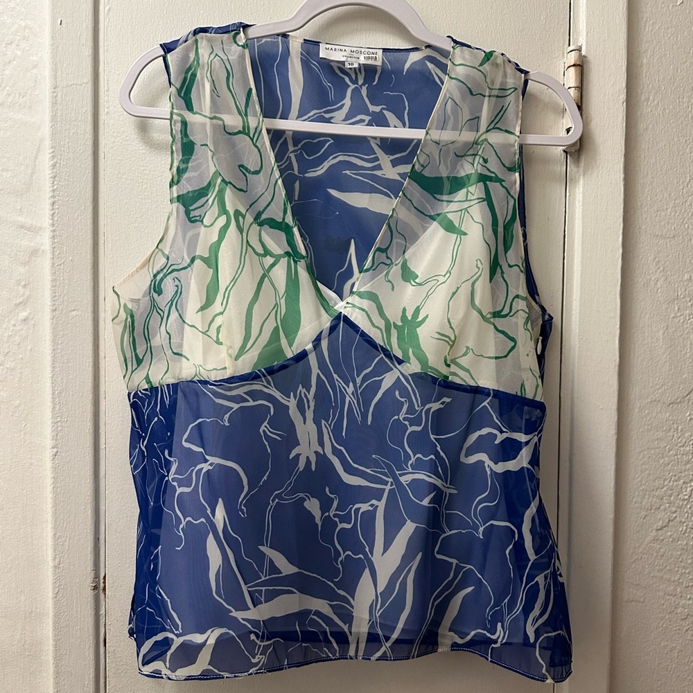 Marina Moscone Top Size 10 Blue & Green